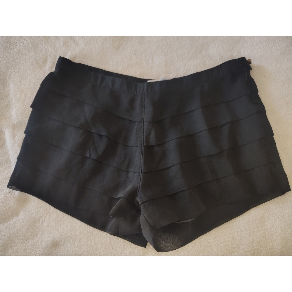 Esley Womens Black Tiered Ruffle Chiffon Shorts Side Zip Style 8150P Small